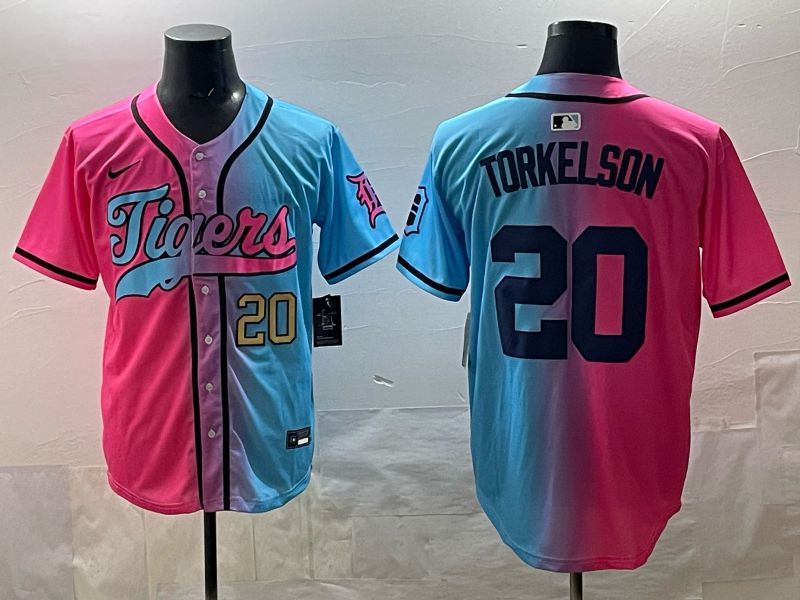 Men 2025 Detroit Tigers 20 Torkelson Blue pink Game Nike MLB Jersey style 02